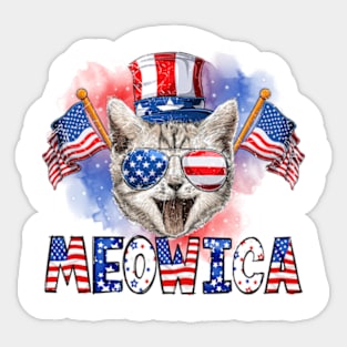 Meowica Cat American Flag Sunglusses 4th of July Men Women Sticker